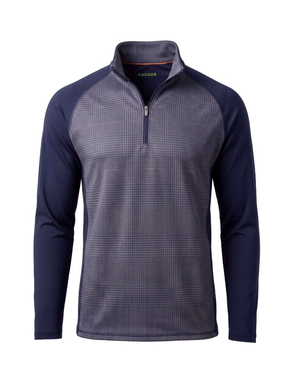 Haggar In Motion Mens XL Golf 1/4 Zip Pullover Stretch Houndstooth Navy Gray EUC